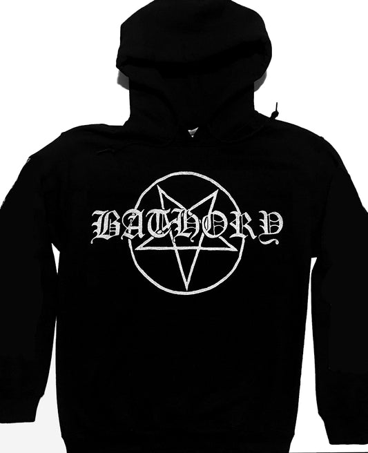 bathory hoodie 1984 logo with penatgram black metal thrash hoodie pullover