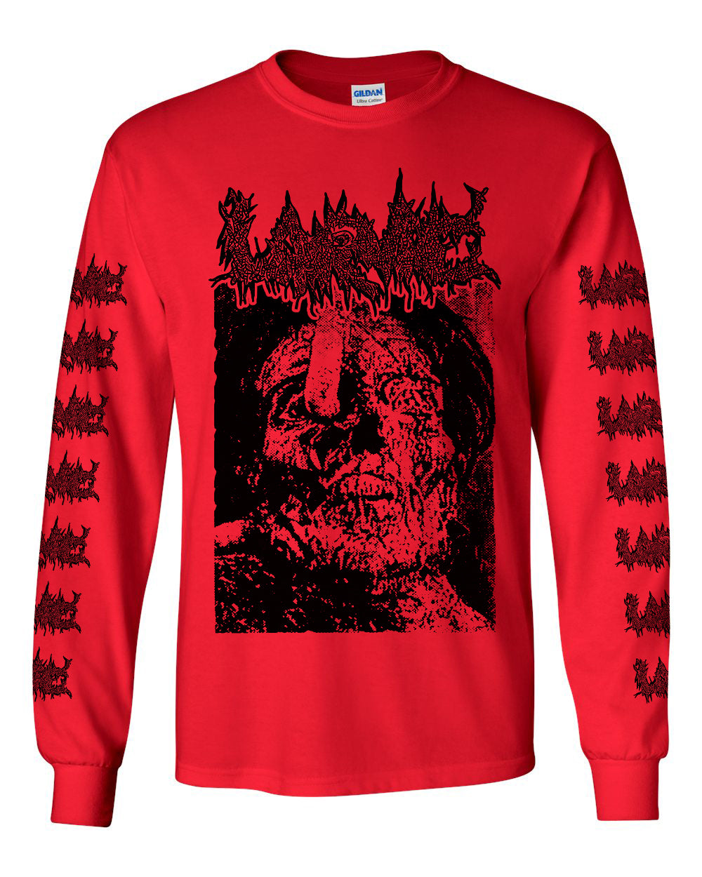 Larvae " Lust for the Dead"   Longsleeve Red T-shirt with Sleeve prints