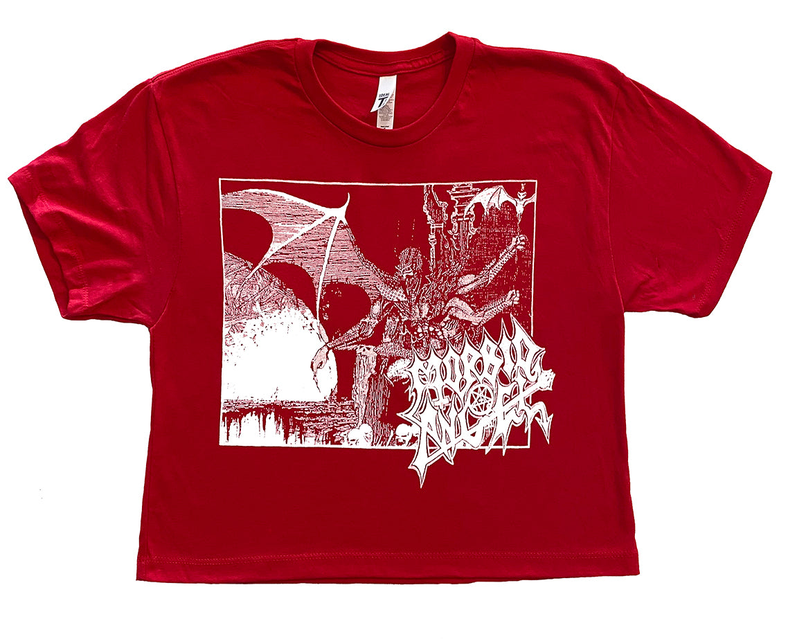 Morbid Angel  " Abominations of Desolation " Ladies Red CROP top tee