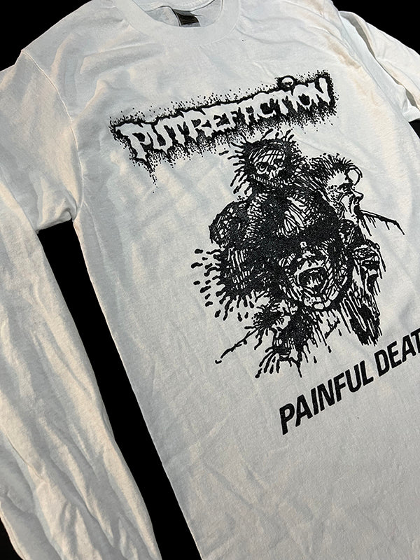 Putrefaction " Painful Death " demo White Longsleeve Grave side band 1989 demo cover