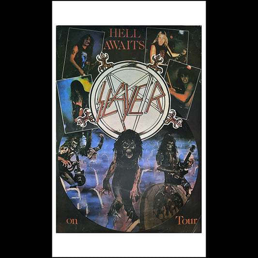 slayer hell awaits tour flag tapestry vintage poster artwork